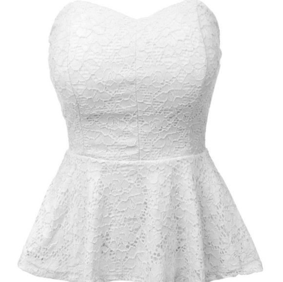 Seduction White Lace Crop Peplum - Picture 1 of 5